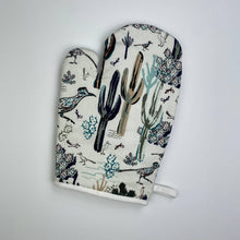 Load image into Gallery viewer, SW Roadrunner & Saguaros Oven Mitt - Gold