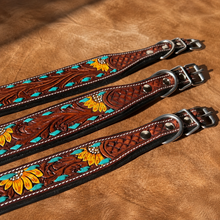Load image into Gallery viewer, Western Sunflower Leather Dog Collar- Small