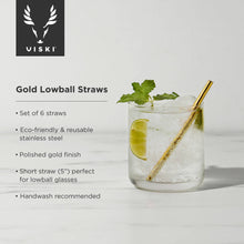 Load image into Gallery viewer, Reusable Gold-Plated Stainless Steel Lowball Straws- S/6
