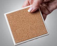 Load image into Gallery viewer, Zinnias & Butterfly Stone Coasters in Wooden Holder S/4