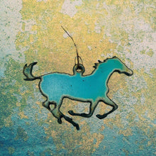 Load image into Gallery viewer, Turquoise Metal Horse Recycled Ornament