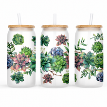 Load image into Gallery viewer, Succulent Frosted Glass Tumbler w/ Bamboo Lid & Glass Straw