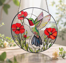 Load image into Gallery viewer, Vibrant Hummingbird Stained Glass Suncatcher