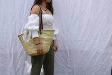 Load image into Gallery viewer, Palm Leaf Tote Bag with Leather Straps