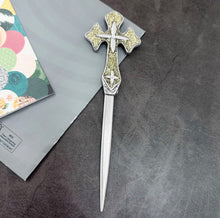 Load image into Gallery viewer, Cross w/ Glitter Vintage Pewter Letter Opener