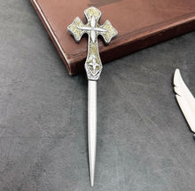 Load image into Gallery viewer, Cross w/ Glitter Vintage Pewter Letter Opener