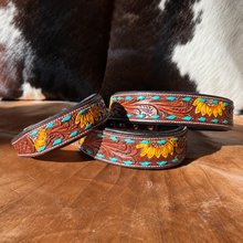 Load image into Gallery viewer, Western Sunflower Leather Dog Collar- Small