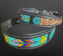 Load image into Gallery viewer, Beaded Western Tooled Leather Pet Collar