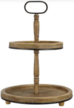 Load image into Gallery viewer, Two Tier Natural Wood Tray w/ Metal Handle