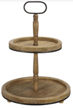 Load image into Gallery viewer, Two Tier Natural Wood Tray w/ Metal Handle