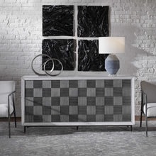 Load image into Gallery viewer, Checkerboard Four Door Pewter Gray Cabinet