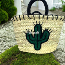 Load image into Gallery viewer, Handcrafted Straw Tote Bag w/ Cactus Embroidery