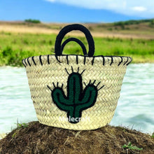 Load image into Gallery viewer, Handcrafted Straw Tote Bag w/ Cactus Embroidery