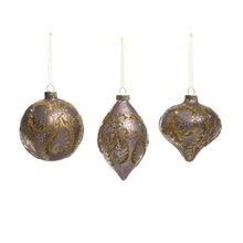 Load image into Gallery viewer, Gold/Plum Scroll Pattern Glass Ornament
