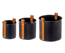 Load image into Gallery viewer, Black w/ Leather Handle Round Planter Collection
