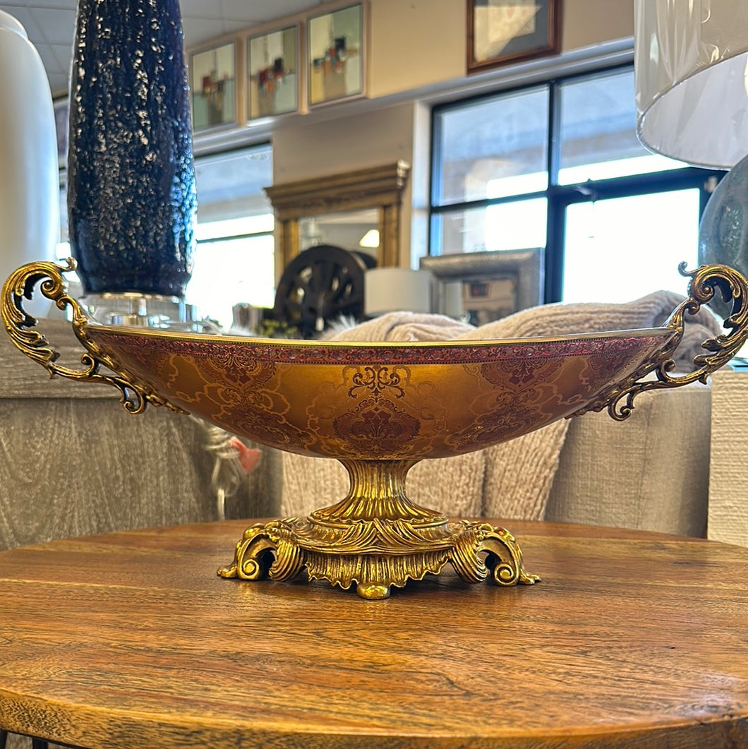 Gilded Glass Decorative Oval Bowl  ￼