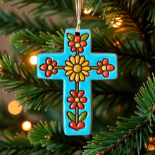 Load image into Gallery viewer, Playful Flowers Cross Crafted Ornament
