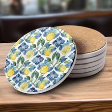 Load image into Gallery viewer, Mediterranean Lemon Coasters | Coastal Blue &amp; Yellow Accents Collection
