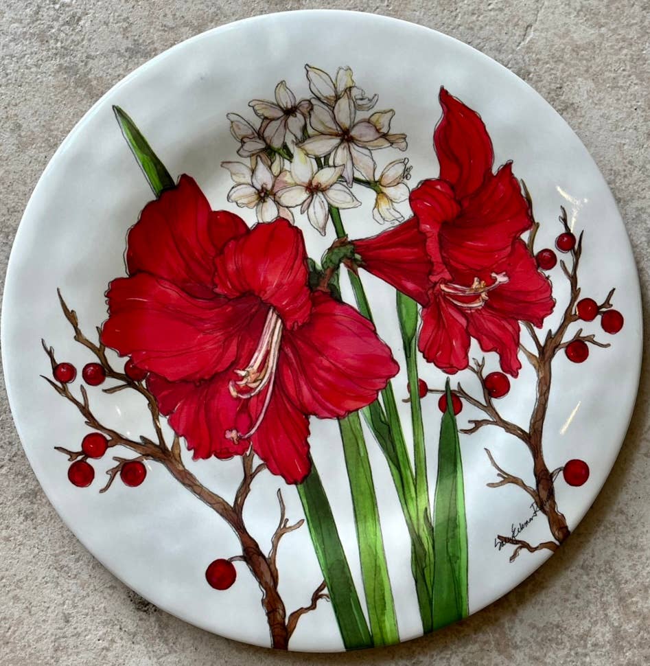 Amaryllis Christmas Bamboo Dinner Plate
