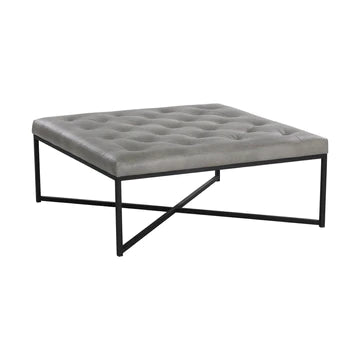 Square Gray Faux Leather Ottoman 39.5