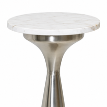 Load image into Gallery viewer, White Marble &amp; Silver Base Drink Table
