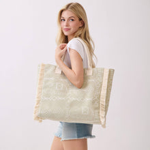 Load image into Gallery viewer, Boho Geometric Elephant Print Fringe Tote Bag
