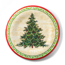 Load image into Gallery viewer, Round plate with a Christmas tree design on a white background
