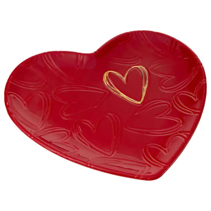 Embossed Red Ceramic Heart Plate 10