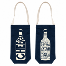 Load image into Gallery viewer, Denim “Cheers" Wine Tote Bag
