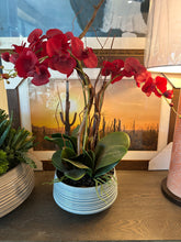 Load image into Gallery viewer, Custom Red Orchid in Blue Ribbed Bowl
