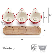 Load image into Gallery viewer, Winterberry Set with Santa Dip Bowls on Wood Base
