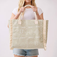 Load image into Gallery viewer, Boho Geometric Elephant Print Fringe Tote Bag
