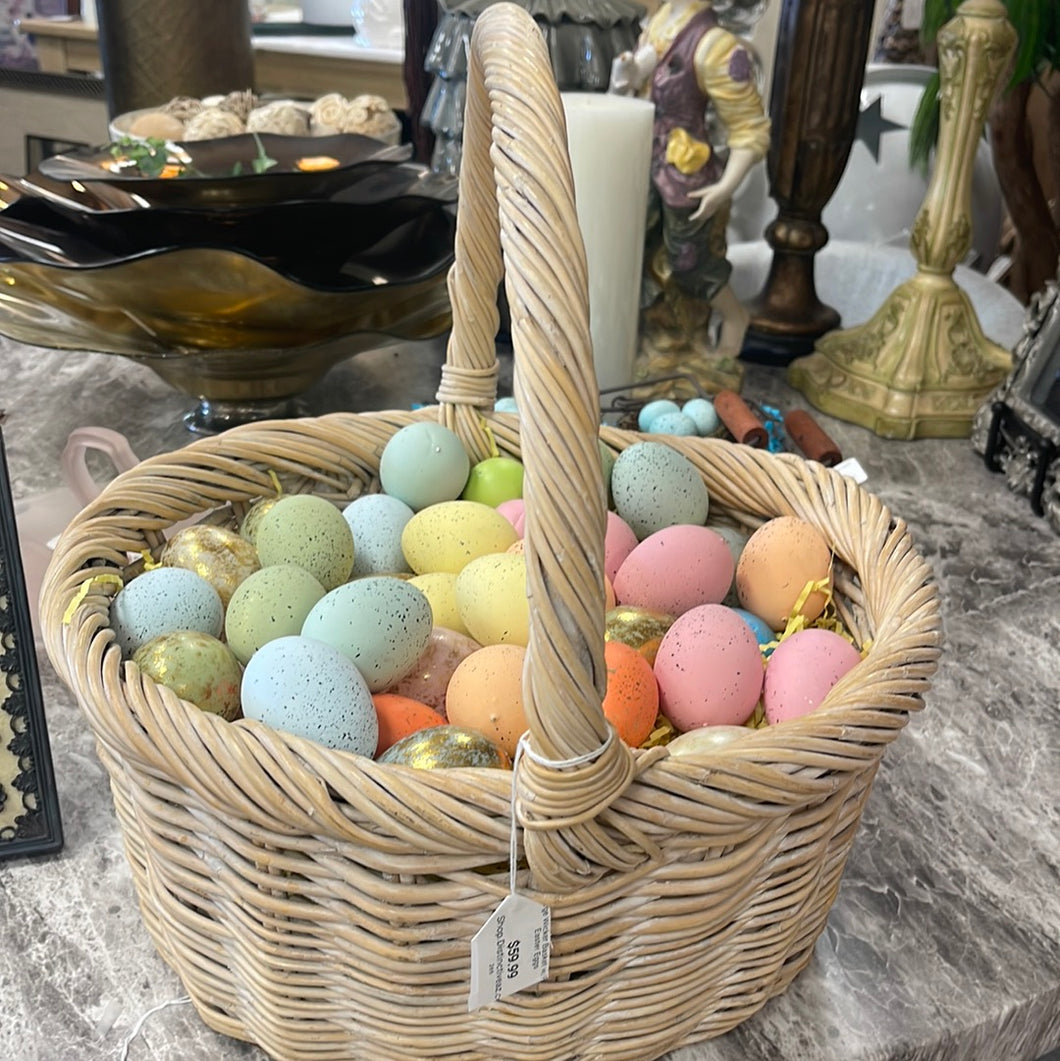 Large Wicker Basket w/Faux Easter Eggs