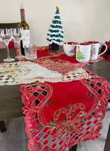 Load image into Gallery viewer, Holly Bow Christmas Design Red Table Runner
