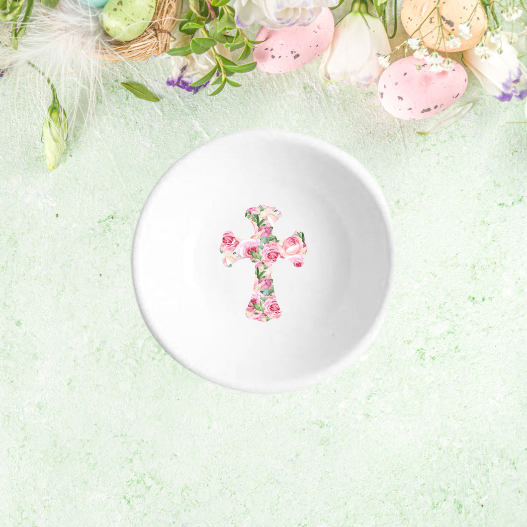 Handmade Religious Floral Spring Cross Easter Jewelry Trinket Dish