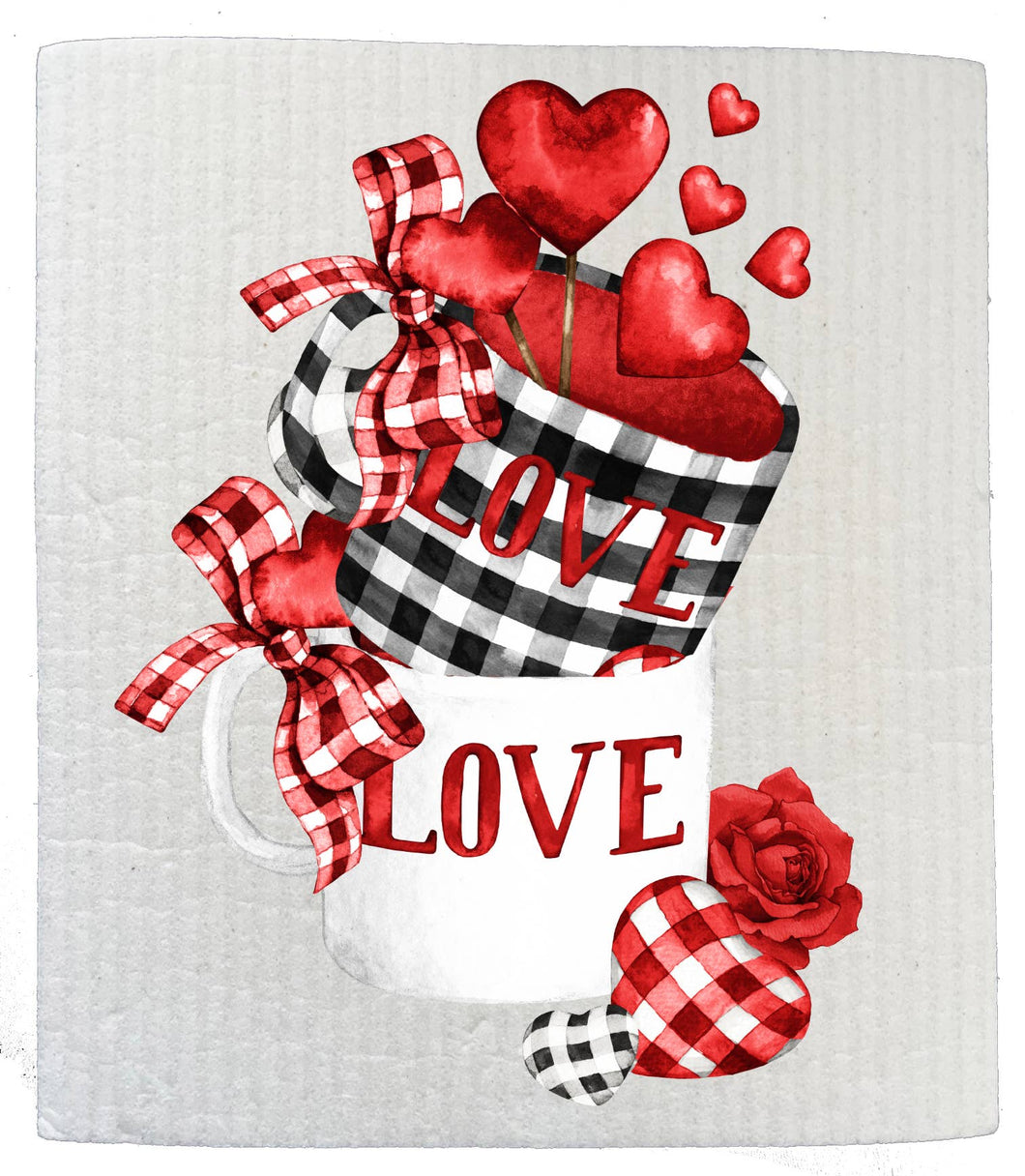 Valentine Love Cup Swedish Dish Cloth