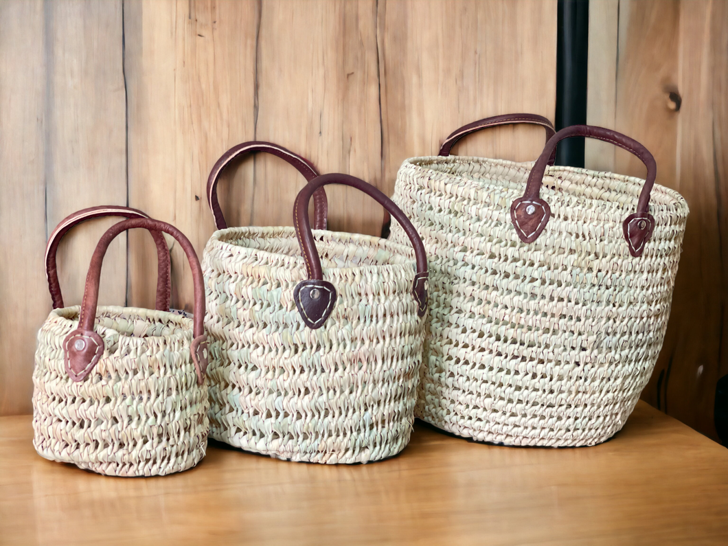 Wicker Tote W/ Leather Handles