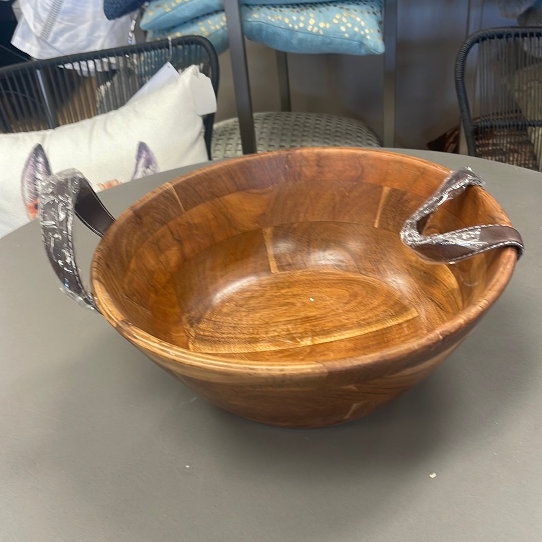 Wood Salad Bowl w/ Leather Handles