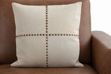 Load image into Gallery viewer, Cowhide Pillow w/ Leather Cross Stitch
