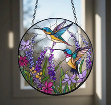 Load image into Gallery viewer, Lilac &amp; Hummingbird Stained Glass Suncatcher Collection
