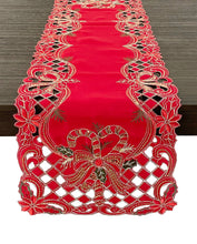 Load image into Gallery viewer, Holly Bow Christmas Design Red Table Runner
