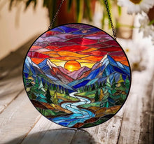Load image into Gallery viewer, Mountain Landscape Stained Glass Suncatcher
