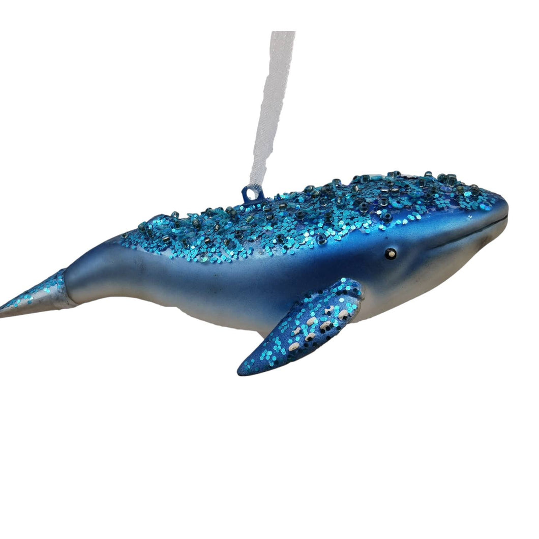 6in Blue Jeweled Whale Orn