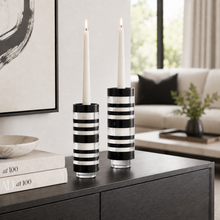 Load image into Gallery viewer, Tuxedo Sliced Candleholders - S/2
