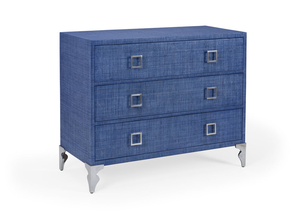 Blue Woven Raffia 3-Drawer Chest