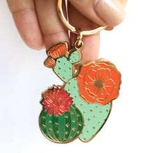 Load image into Gallery viewer, Blooming Cactus Enamel Keychain
