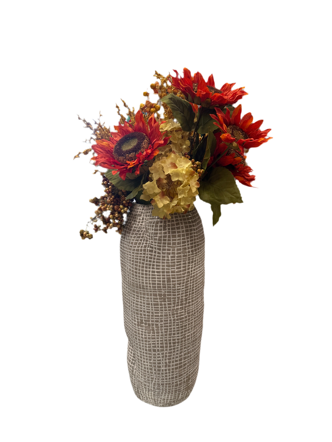 Fall Floral Arrangement in Gridded Vase