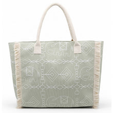 Load image into Gallery viewer, Boho Geometric Elephant Print Fringe Tote Bag
