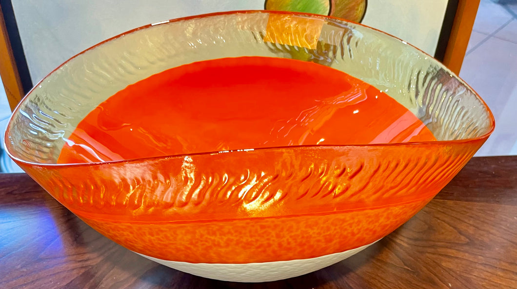 Orange Glass Oval Bowl