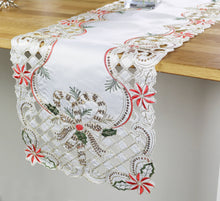 Load image into Gallery viewer, Holly Bow Christmas Design Ivory Table Runner
